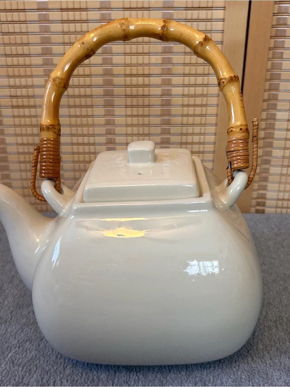 Pottery Barn Asian Square Tea Pot With Bamboo Handle